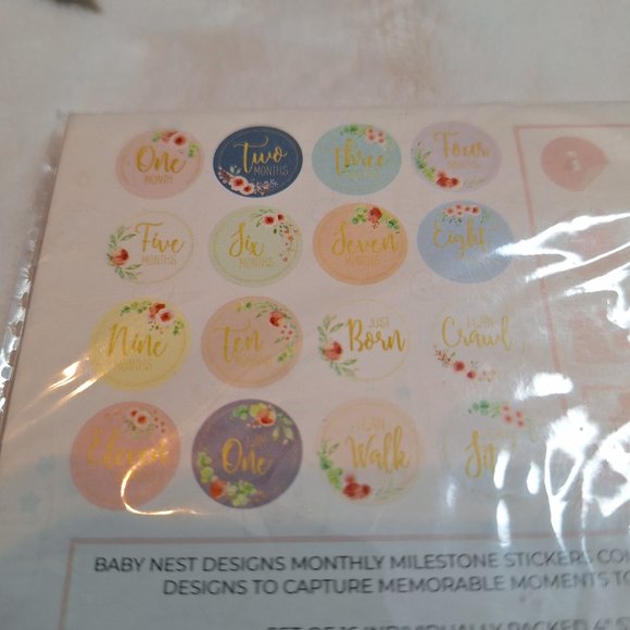 Baby Nest-Baby Monthly Milestone Stickers Set of 15 4" Stickers New! Floral Gold - Picture 4 of 4